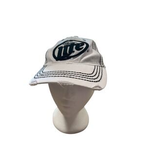 Y2K Beer Miller Lite White Distressed Baseball Cap Contrast Stitch 2000s Hat